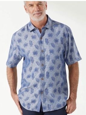 Tommy Bahama IslandZone Camp Shirt Size XL Blue Coconut Point Harbor